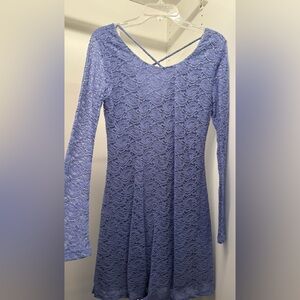 Elegant Blue Lace Dress long sleeve